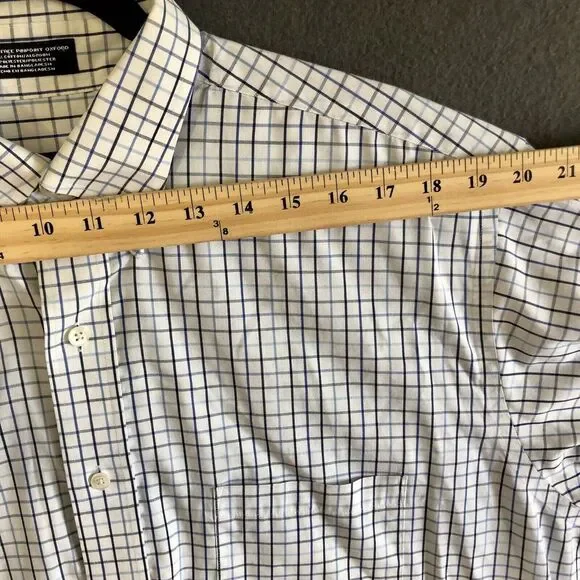 Button Up Dress Shirt Men's Sz L White Long Sleeve Blue Checkered George Western - Picture 6 of 13